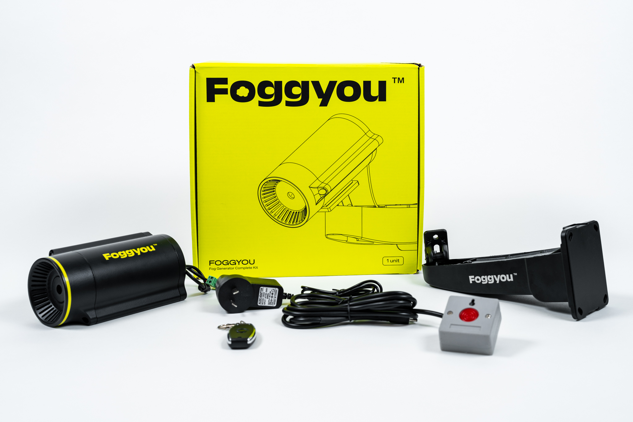 Foggyou Complete Kit With Fog Cannon, Bracket, Activator Button For Both On Site And Off Site. Fog Generator Complete Kit